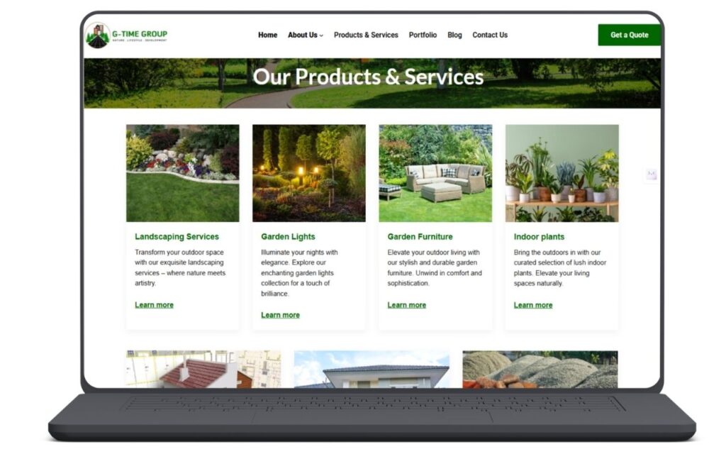 Modern Landscaping Company Website Development for G-Time Group