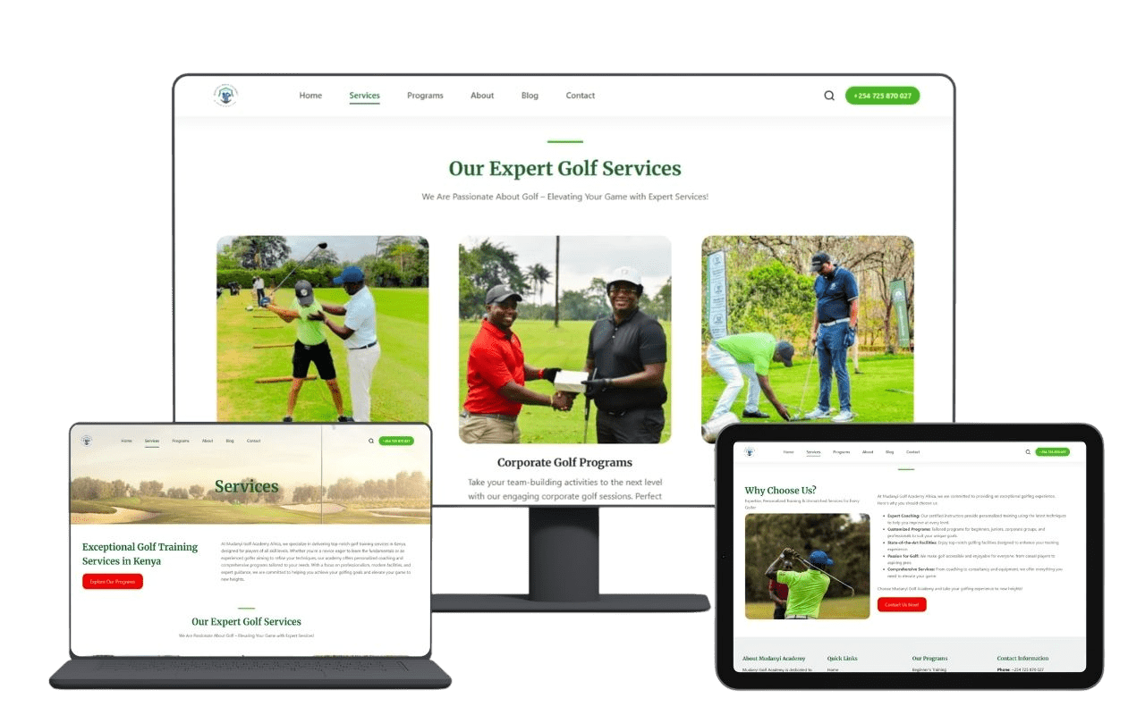 Golf Academy Website Design in Kenya | CubiKode Agency